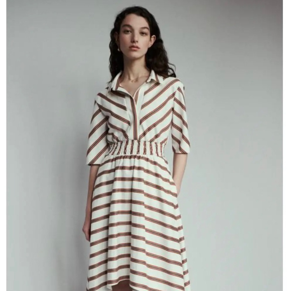 NWT | Maje | Romala Stripe Shirtdress Midi High Low Dress EU 1; US Small